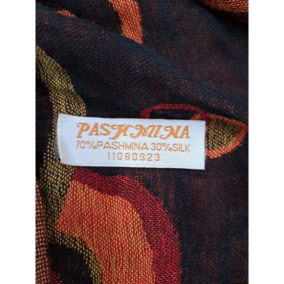 Pashmina Boho Circles Fringe Orange Black Reversible Scarf Shawl Headwrap Stole - Picture 10 of 10